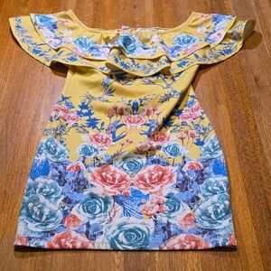 Jealous Tomato Women Medium Yellow Floral Off-Shoulder Sleeveless Midi Dress‎